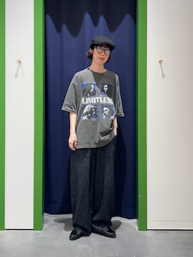 「CIAOPANIC TYPY（チャオパニックティピー）の【ユニセックス】【プラスサイズあり】【SWITCH RECORD】ヴィンテージフェードツアーTee（Tシャツ/カットソー、ブラック系）」を使った、risakoさん（レディース・160cm）の春コーディネート