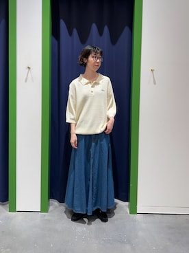 「GEVACO（ゲバコ）の【GEVACO/ゲバコ】半袖透かしニットポロ（ポロシャツ、ホワイト系）」を使った、risakoさん（レディース・160cm）の春コーディネート