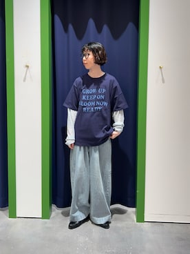 「CIAOPANIC TYPY（チャオパニックティピー）の【UNISEX】アソート柄アップリケTEE（Tシャツ/カットソー、ブルー系）」を使った、risakoさん（レディース・160cm）の春コーディネート