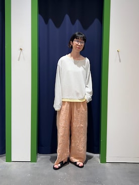 「CIAOPANIC TYPY（チャオパニックティピー）の【接触冷感/一枚で決まる】フェイクレイヤードシアースラブ刺繍オーバーTee（Tシャツ/カットソー、グレー系）」を使った、risakoさん（レディース・160cm）の夏コーディネート