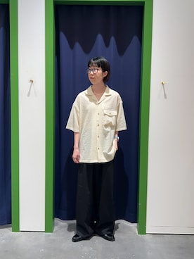 「CIAOPANIC TYPY（チャオパニックティピー）の【UNISEX】タックボリュームワイドスラックスパンツ/サイドラインスラックス（スラックス、ブラック系）」を使った、risakoさん（レディース・160cm）の夏コーディネート