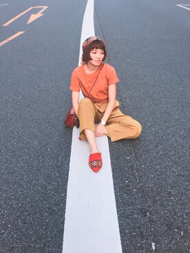 「JEROME DREYFUSS（ジェロームドレイフェス）のアイテム（バッグ、レッド系）」を使った、シドニーさん（レディース・163cm）の夏コーディネート