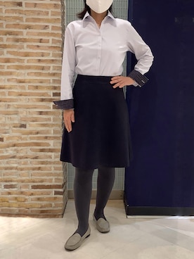 「アイテム（ビジネスシャツ）」を使った、BRICK HOUSE シャツ工房 大森アトレ店さん（レディース・157cm）の秋コーディネート