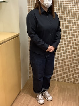 「TOKYO SHIRTS（トウキョウシャツ）の形態安定ノーアイロン レギュラー衿 長袖ビジネスワイシャツ（ビジネスシャツ）」を使った、BRICK HOUSE シャツ工房 直方イオンモール店さん（レディース・158cm）の秋コーディネート