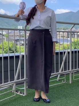「TOKYO SHIRTS（トウキョウシャツ）の【透け防止】 形態安定ノーアイロン スタンド 7分袖ビジネスワイシャツ（ビジネスシャツ、グレー系）」を使った、BRICK HOUSE シャツ工房 直方イオンモール店さん（レディース・162cm）の夏コーディネート