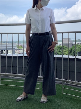 「TOKYO SHIRTS（トウキョウシャツ）の【超形態安定】【接触冷感】形態安定ノンアイロン レギュラー 半袖ビジネスワイシャツ（ビジネスシャツ、イエロー系）」を使った、BRICK HOUSE シャツ工房 直方イオンモール店さん（レディース・162cm）の夏コーディネート