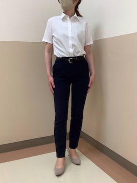 「TOKYO SHIRTS（トウキョウシャツ）の【吸水速乾】【COFREX】形態安定ノンアイロン ワイド 半袖ビジネスワイシャツ（ビジネスシャツ、ホワイト系）」を使った、BRICK HOUSE シャツ工房 直方イオンモール店さん（メンズ・173cm）の夏コーディネート