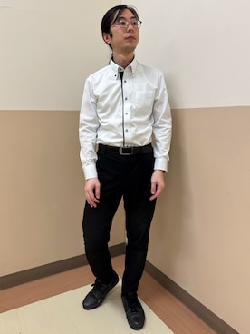 「TOKYO SHIRTS（トウキョウシャツ）の形態安定ノンアイロン ボタンダウン 長袖ビジネスワイシャツ（ビジネスシャツ、グリーン系）」を使った、BRICK HOUSE シャツ工房 直方イオンモール店さん（レディース・154cm）の春コーディネート