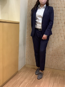 「アイテム（ビジネスシャツ、グリーン系）」を使った、BRICK HOUSE シャツ工房 直方イオンモール店さん（レディース・154cm）の冬コーディネート