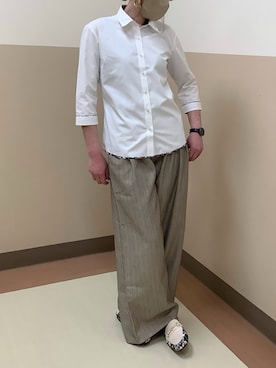 「TOKYO SHIRTS（トウキョウシャツ）の形態安定ノンアイロン レギュラー 7分袖ビジネスワイシャツ（ビジネスシャツ、ホワイト系）」を使った、BRICK HOUSE シャツ工房 直方イオンモール店さん（レディース・154cm）の春コーディネート