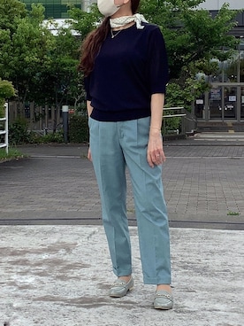 「TOKYO SHIRTS（トウキョウシャツ）のドライレーヨン 半袖 袖透かしプルオーバー（ニット/セーター、ブルー系）」を使った、BRICK HOUSE シャツ工房 直方イオンモール店さん（メンズ・173cm）の夏コーディネート