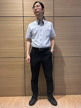 「TOKYO SHIRTS（トウキョウシャツ）の【Layered Cool】【吸水速乾】 形態安定ノンアイロン ボタンダウン 半袖ビジネスワイシャツ（ビジネスシャツ、グレー系）」を使った、BRICK HOUSE シャツ工房 直方イオンモール店さん（レディース・162cm）の夏コーディネート