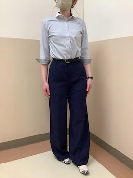 「TOKYO SHIRTS（トウキョウシャツ）の形態安定ノンアイロン ラウンド 7分袖ビジネスワイシャツ（ビジネスシャツ、グレー系）」を使った、BRICK HOUSE シャツ工房 直方イオンモール店さん（レディース・154cm）の春コーディネート