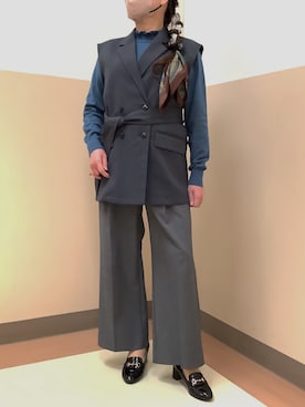 「TOKYO SHIRTS（トウキョウシャツ）のもちもち フリルネック プルオーバー（ニット/セーター）」を使った、BRICK HOUSE シャツ工房 直方イオンモール店さん（レディース・154cm）の秋コーディネート