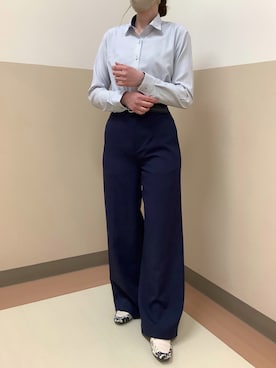 「TOKYO SHIRTS（トウキョウシャツ）のCOFREX 形態安定ノンアイロン ワイド 長袖ビジネスワイシャツ（ビジネスシャツ、ブルー系）」を使った、BRICK HOUSE シャツ工房 直方イオンモール店さん（レディース・154cm）の春コーディネート