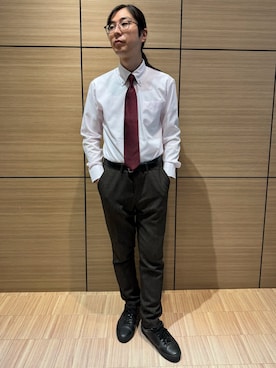 「TOKYO SHIRTS（トウキョウシャツ）のふじやま織 絹100% 日本製 ベーシックネクタイ（ネクタイ、レッド系）」を使った、BRICK HOUSE シャツ工房 直方イオンモール店さん（メンズ・173cm）の夏コーディネート