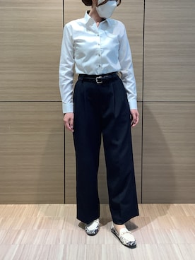 「TOKYO SHIRTS（トウキョウシャツ）の【超形態安定】 形態安定ノンアイロン スキッパー 長袖ビジネスワイシャツ（ビジネスシャツ、イエロー系）」を使った、BRICK HOUSE シャツ工房 直方イオンモール店さん（レディース・162cm）の夏コーディネート