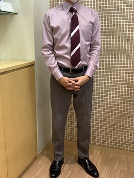 「アイテム（ビジネスシャツ、ピンク系）」を使った、BRICK HOUSE シャツ工房 直方イオンモール店さん（メンズ・170cm）の秋コーディネート