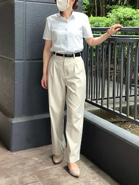 「TOKYO SHIRTS（トウキョウシャツ）の【吸水速乾】【COFREX】形態安定ノンアイロン ワイド 半袖ビジネスワイシャツ（ビジネスシャツ、ブルー系）」を使った、BRICK HOUSE シャツ工房 直方イオンモール店さん（メンズ・173cm）の夏コーディネート