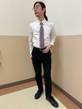 「TOKYO SHIRTS（トウキョウシャツ）のベーシックネクタイ（ネクタイ、レッド系）」を使った、BRICK HOUSE シャツ工房 直方イオンモール店さん（レディース・154cm）の春コーディネート