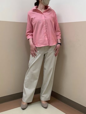 「TOKYO SHIRTS（トウキョウシャツ）の【Pitta Re:)】ふわっとガーゼシャツ レギュラーシルエット 七分袖 綿100% レディース カジュアルシャツ（シャツ/ブラウス、ピンク系）」を使った、BRICK HOUSE シャツ工房 直方イオンモール店さん（レディース・154cm）の春コーディネート