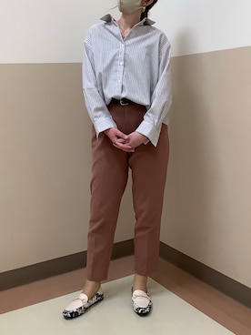 「TOKYO SHIRTS（トウキョウシャツ）の【Pitta Re:)】ふわっとガーゼシャツ ワイドシルエット 長袖 綿100% レディース カジュアルシャツ（シャツ/ブラウス、ベージュ系）」を使った、BRICK HOUSE シャツ工房 直方イオンモール店さん（レディース・154cm）の春コーディネート