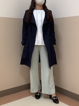 「TOKYO SHIRTS（トウキョウシャツ）の撥水・花粉ガード トレンチコート（トレンチコート、ブルー系）」を使った、BRICK HOUSE シャツ工房 直方イオンモール店さん（レディース・154cm）の春コーディネート