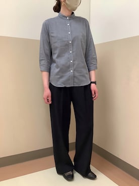 「TOKYO SHIRTS（トウキョウシャツ）の【Pitta Re:)】ふわっとガーゼシャツ レギュラーシルエット 七分袖 綿100% レディース カジュアルシャツ（シャツ/ブラウス、グレー系）」を使った、BRICK HOUSE シャツ工房 直方イオンモール店さん（レディース・154cm）の春コーディネート