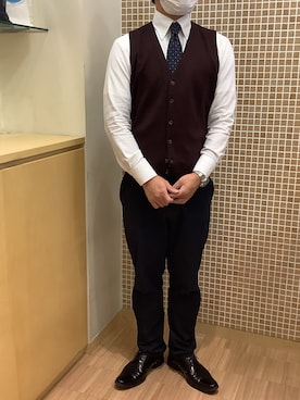 「アイテム（ビジネスシャツ、ホワイト系）」を使った、BRICK HOUSE シャツ工房 直方イオンモール店さん（メンズ・167cm）の秋コーディネート