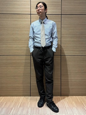 「TOKYO SHIRTS（トウキョウシャツ）の西陣織 絹100% 日本製 ベーシックネクタイ（ネクタイ、ブラウン系）」を使った、BRICK HOUSE シャツ工房 直方イオンモール店さん（メンズ・173cm）の夏コーディネート