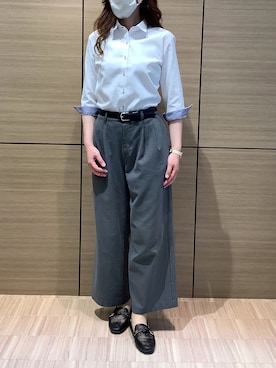 「TOKYO SHIRTS（トウキョウシャツ）の【透け防止】 形態安定ノンアイロン ワイド 7分袖ビジネスワイシャツ（ビジネスシャツ、ホワイト系）」を使った、BRICK HOUSE シャツ工房 直方イオンモール店さん（レディース・162cm）の夏コーディネート