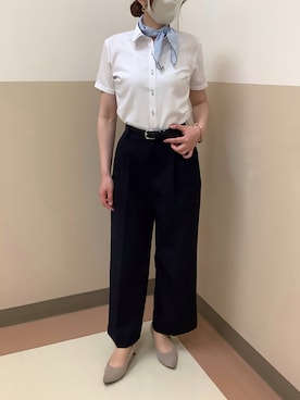 「TOKYO SHIRTS（トウキョウシャツ）の【吸水速乾】 形態安定ノンアイロン レギュラー 半袖ビジネスワイシャツ（ビジネスシャツ、ホワイト系）」を使った、BRICK HOUSE シャツ工房 直方イオンモール店さん（メンズ・173cm）の夏コーディネート