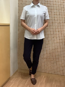 「アイテム（ビジネスシャツ、グリーン系）」を使った、BRICK HOUSE シャツ工房 直方イオンモール店さん（レディース・155cm）の夏コーディネート
