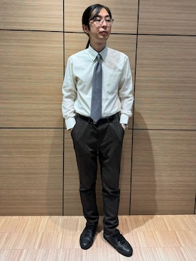 「TOKYO SHIRTS（トウキョウシャツ）の絹100% ベーシックネクタイ（ネクタイ、グレー系）」を使った、BRICK HOUSE シャツ工房 直方イオンモール店さん（メンズ・173cm）の夏コーディネート