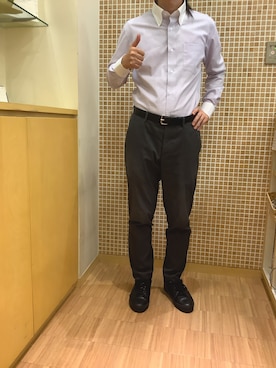 「アイテム（ビジネスシャツ、パープル系）」を使った、BRICK HOUSE シャツ工房 直方イオンモール店さん（メンズ・173cm）の秋コーディネート