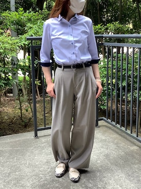 「TOKYO SHIRTS（トウキョウシャツ）の【透け防止】 形態安定ノンアイロン ワイド 7分袖ビジネスワイシャツ（ビジネスシャツ、ブルー系）」を使った、BRICK HOUSE シャツ工房 直方イオンモール店さん（レディース・162cm）の夏コーディネート