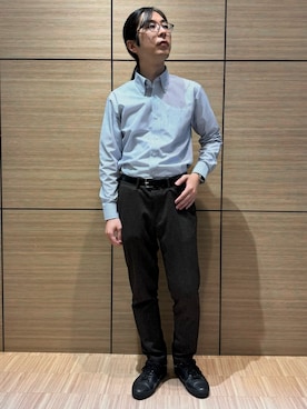 「TOKYO SHIRTS（トウキョウシャツ）の【吸水速乾】 形態安定ノンアイロン ボタンダウン 長袖ビジネスワイシャツ（ビジネスシャツ、ブルー系）」を使った、BRICK HOUSE シャツ工房 直方イオンモール店さん（メンズ・173cm）の夏コーディネート