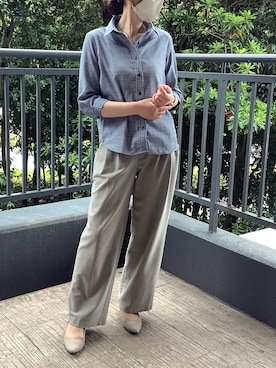 「TOKYO SHIRTS（トウキョウシャツ）の【Pitta Re:)】ふわっとガーゼシャツ レギュラーシルエット 七分袖 綿100% レディース カジュアルシャツ（シャツ/ブラウス、ブルー系）」を使った、BRICK HOUSE シャツ工房 直方イオンモール店さん（メンズ・173cm）の夏コーディネート