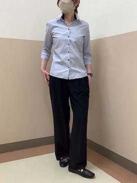 「TOKYO SHIRTS（トウキョウシャツ）の形態安定ノンアイロン スキッパー 7分袖ビジネスワイシャツ（ビジネスシャツ、ブルー系）」を使った、BRICK HOUSE シャツ工房 直方イオンモール店さん（レディース・154cm）の春コーディネート