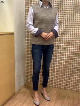 「アイテム（ビジネスシャツ、パープル系）」を使った、BRICK HOUSE シャツ工房 直方イオンモール店さん（レディース・155cm）の秋コーディネート