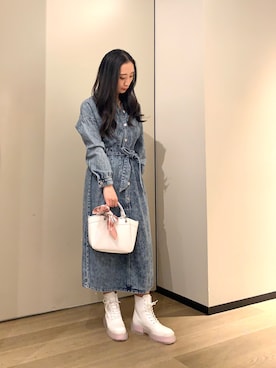 「ARMANI EXCHANGE（アルマーニエクスチェンジ）のアイテム（シャツワンピース）」を使った、namiheyさん（レディース・160cm）の冬コーディネート