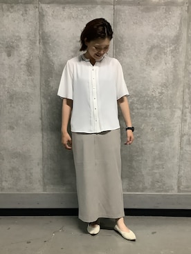 「TOKYO SHIRTS（トウキョウシャツ）の配色パイピング ジョーゼット ブラウス 五分袖（シャツ/ブラウス、ホワイト系）」を使った、SHIRTS PLAZA 天神地下街店さん（メンズ・171cm）の春コーディネート
