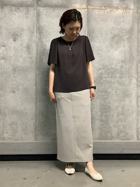「TOKYO SHIRTS（トウキョウシャツ）の袖プリーツ ジョーゼット ブラウス 五分袖（シャツ/ブラウス、ブラウン系）」を使った、SHIRTS PLAZA 天神地下街店さん（メンズ・171cm）の春コーディネート