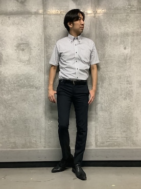 「TOKYO SHIRTS（トウキョウシャツ）の【超形態安定】【吸水速乾】  形態安定ノンアイロン ボタンダウン 半袖ビジネスワイシャツ（ビジネスシャツ、ブルー系）」を使った、SHIRTS PLAZA 天神地下街店さん（レディース・168cm）の夏コーディネート