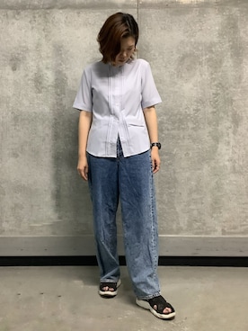 「TOKYO SHIRTS（トウキョウシャツ）の【吸水速乾】【COFREX】スタンド衿 ピンタック ブラウス 五分袖 レディースデザインシャツ（シャツ/ブラウス、ブルー系）」を使った、SHIRTS PLAZA 天神地下街店さん（メンズ・171cm）の夏コーディネート