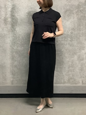 「TOKYO SHIRTS（トウキョウシャツ）のドライレーヨン 半袖 ポロ衿 プルオーバー（ニット/セーター、ブラック系）」を使った、SHIRTS PLAZA 天神地下街店さん（メンズ・171cm）の夏コーディネート
