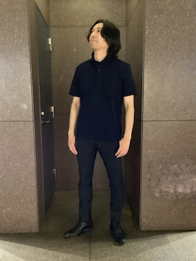 「TOKYO SHIRTS（トウキョウシャツ）のビズポロ クールタッチコットン 綿100% 半袖ポロシャツ（ポロシャツ、ブルー系）」を使った、SHIRTS PLAZA 天神地下街店さん（メンズ・171cm）の夏コーディネート