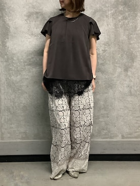 「TOKYO SHIRTS（トウキョウシャツ）の接触冷感 シルキーサテン フレア袖 ブラウス（シャツ/ブラウス、ブラウン系）」を使った、SHIRTS PLAZA 天神地下街店さん（メンズ・171cm）の夏コーディネート