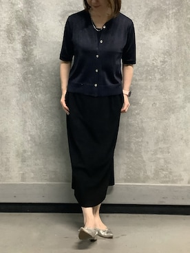 「TOKYO SHIRTS（トウキョウシャツ）のドライレーヨン 半袖 Vネック カーディガン（カーディガン/ボレロ、ブルー系）」を使った、SHIRTS PLAZA 天神地下街店さん（メンズ・171cm）の夏コーディネート