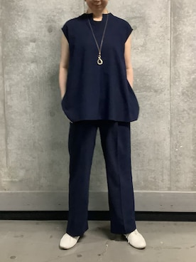 「TOKYO SHIRTS（トウキョウシャツ）のバックプリーツブラウス セットアップ可能（シャツ/ブラウス、ブルー系）」を使った、SHIRTS PLAZA 天神地下街店さん（メンズ・171cm）の春コーディネート